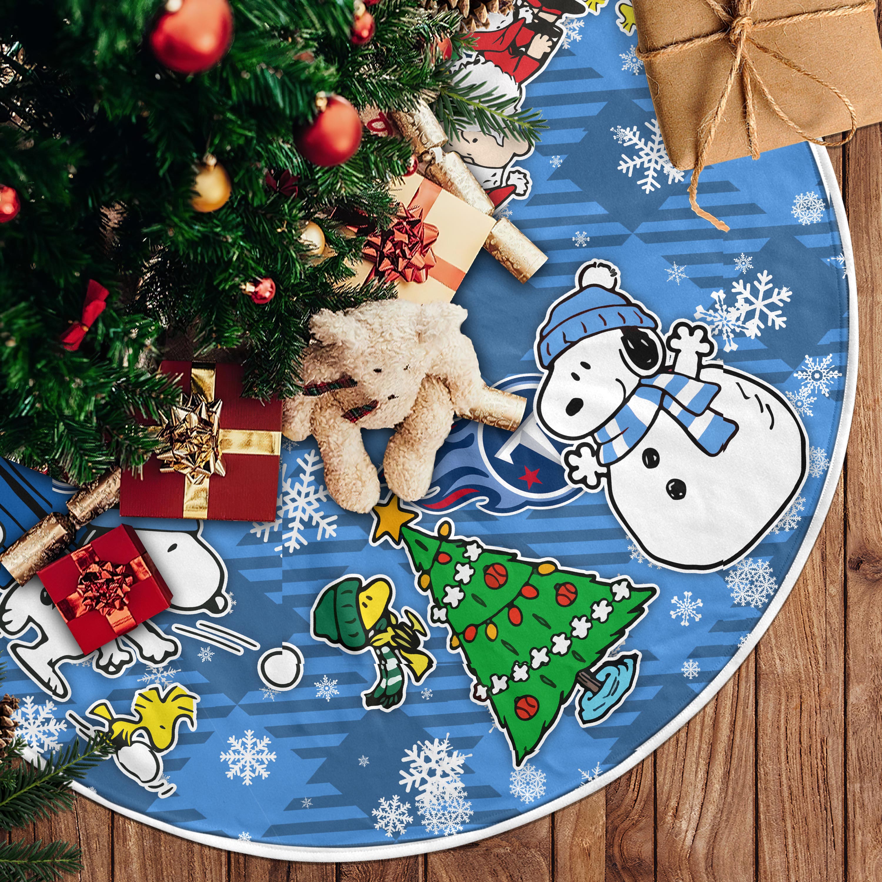 Tennessee Titans Christmas Tree Skirt Snoopy Dog Christmas Holiday Tartan  Background, Custom prints store