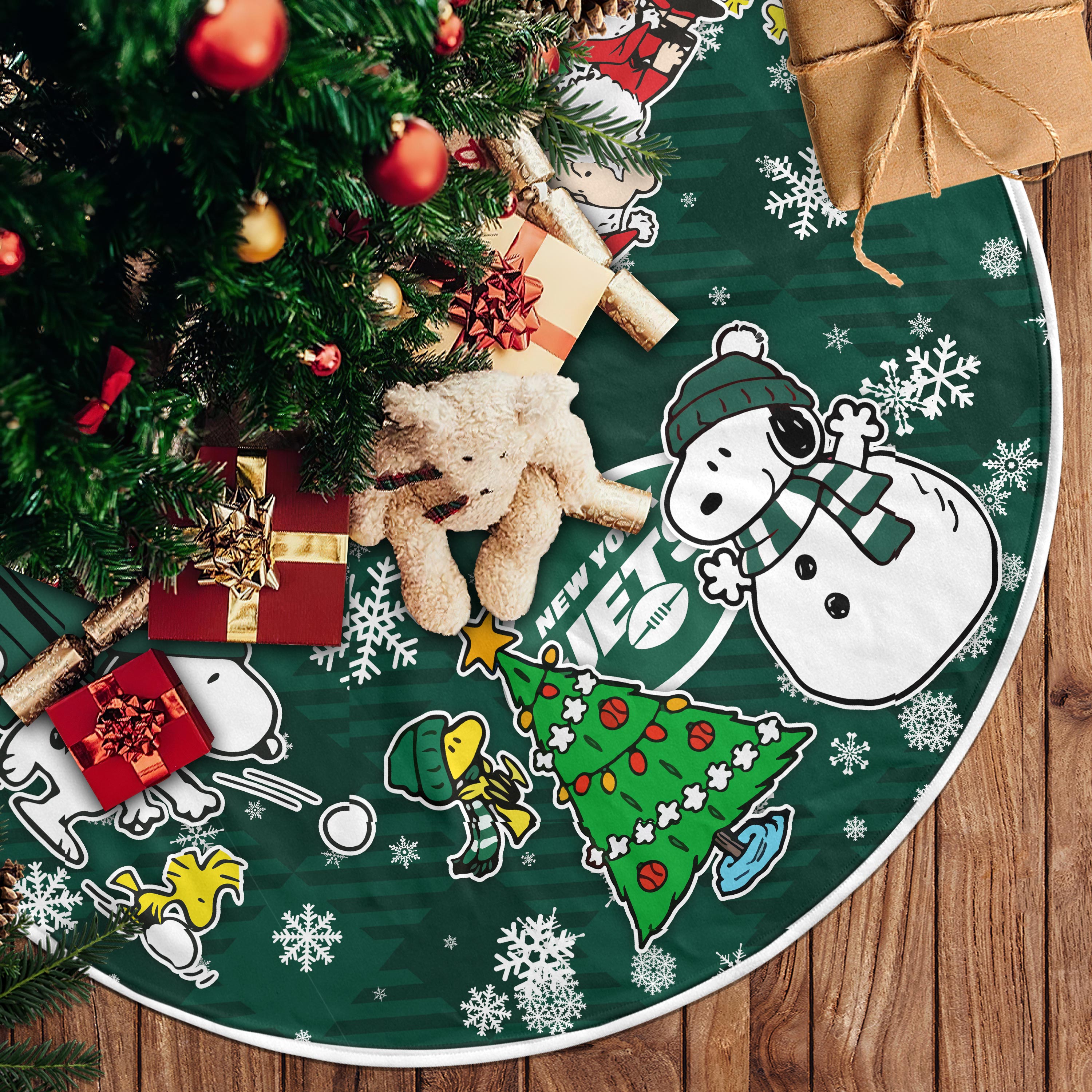 New York Jets Christmas Tree Skirt Snoopy Dog Christmas Holiday Tartan  Background, Custom prints store